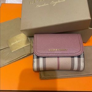 Burberry Pink and Beige Checkered Wallet